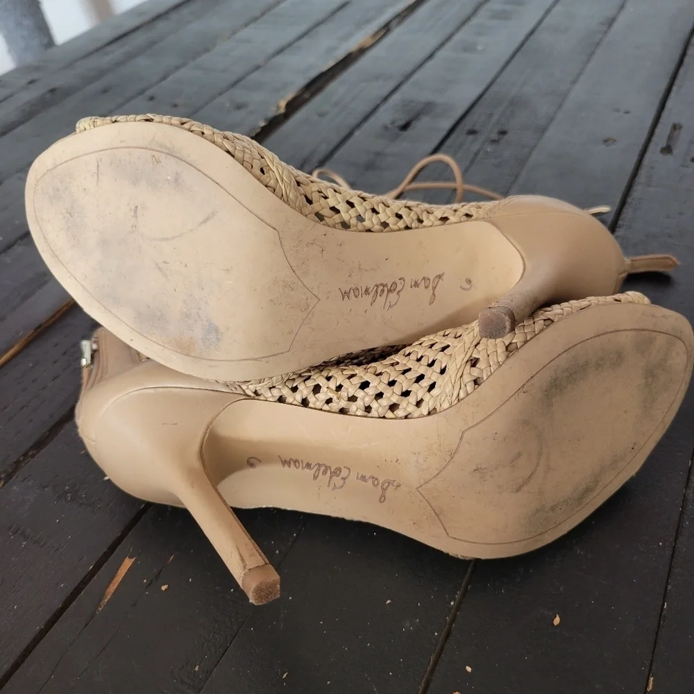 Sam Edelman Abbie Woven Heels Women's 6 Tan Beige Lace Up Stiletto Dressy